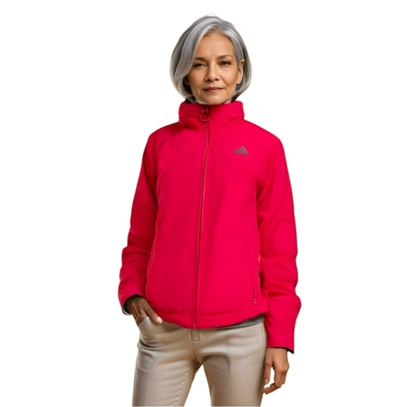 Adidas Women’s Red Quilted Ski Puffer Jacket Size 12 Zip Front Winter Coat - Picture 1 of 7